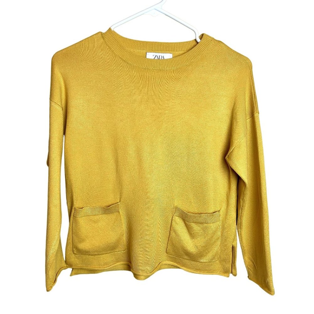 Zara Marigold Yellow Pocket Knit Sweater Girls Size 9